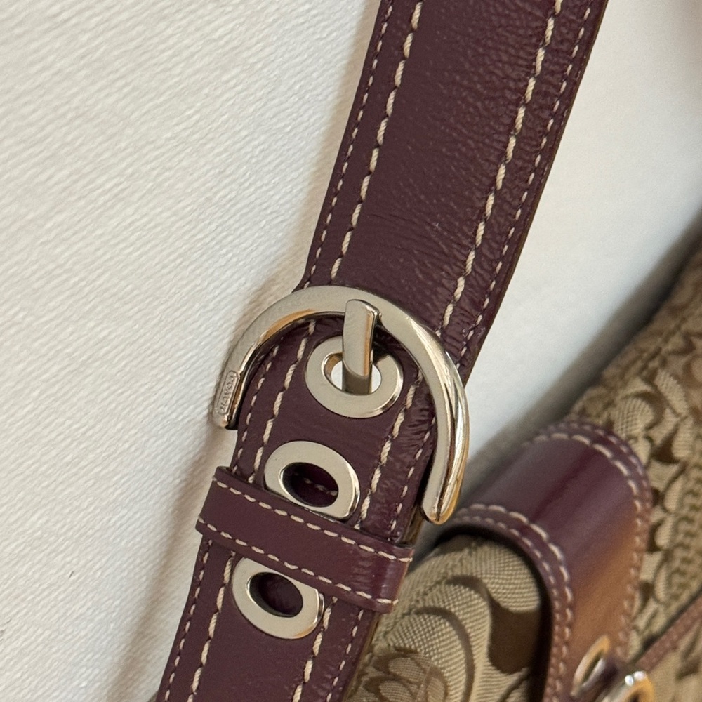 Coach Signature Patchwork Shoulder Bag in Tan and Purple - Picture 5 of 10
